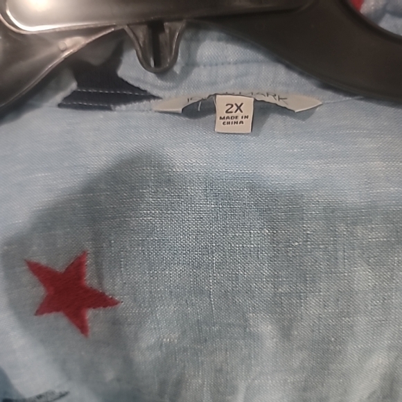 John Mark Star Embroidered Wire Collar Long Roll-Tab Sleeve Button-FrontvShirt - Picture 7 of 11